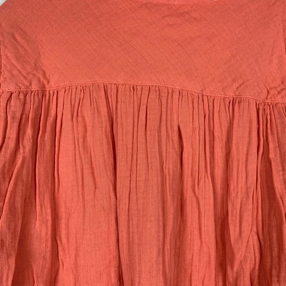 Dylan orange/red button down, frayed hem blouse - Picture 3 of 9